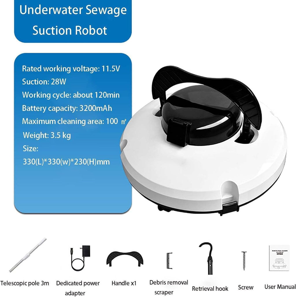 Pool Cleaning Robot Lasts 120 Minutes, Self Parking, Dual Motor, IPX8 Waterproof, Cordless Pool Cleaning Robot with Battery, for above Ground/Inground Shallow Pools up to 100m²
