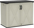 Devoko 26 Cu Ft Plastic Outdoor Storage Shed, Horizontal Resin Storage Cabinet with Lockable Door, Water-Resistant Backyard Storage Box for Garden Patio, Beige, Shelf Not Included