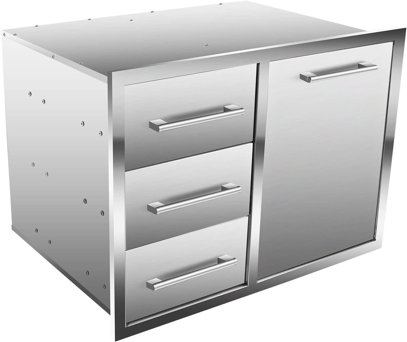 Outdoor Kitchen Drawer Combo, BBQ Access Trash Drawer Combo with Triple Stainless Steel Drawers(Left), Outdoor Kitchen for BBQ Island, Grilling Station, Outside Cabinet (28' W x 19.6'D x 20.1' H)