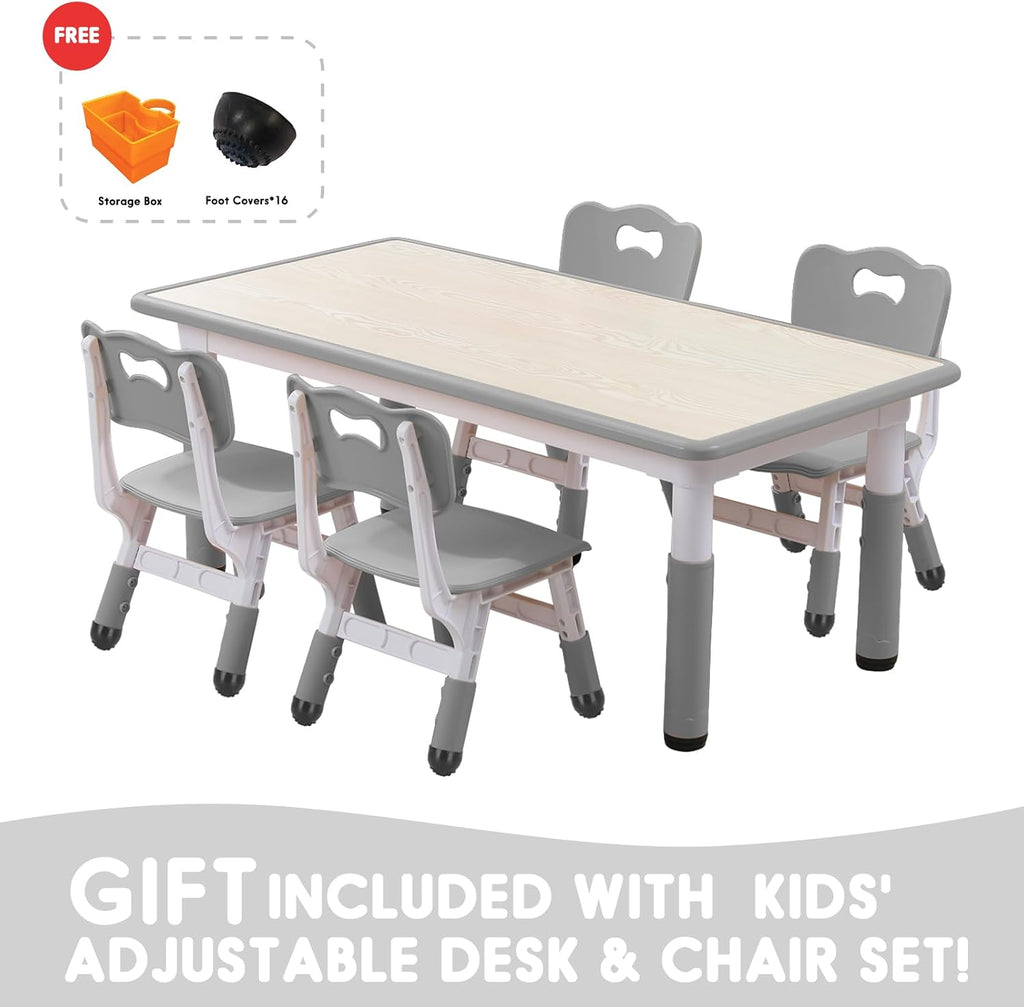 Kids Table and Chair Set for Toddlers - Adjustable Activity Center with Non-Slip Legs & Graffiti-Proof Surface Ages 3-12
