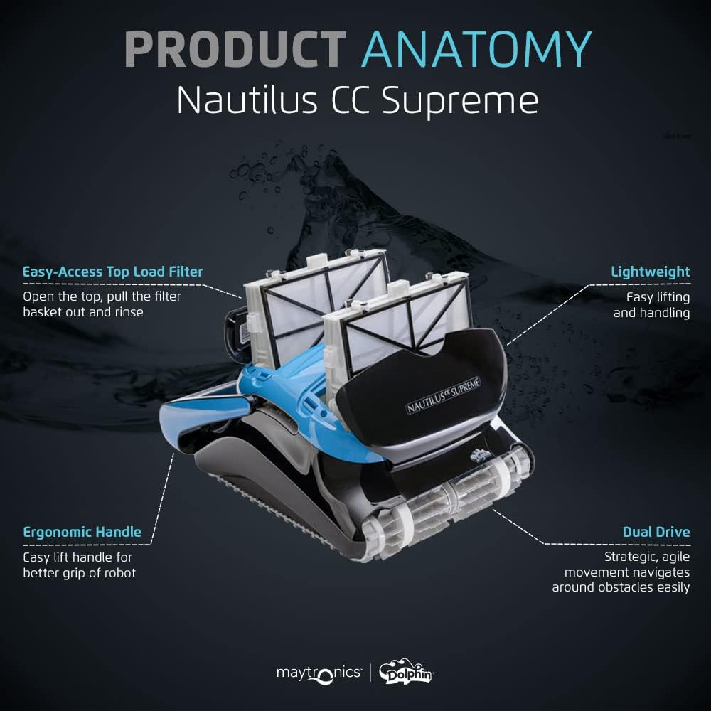 Dolphin Nautilus CC Supreme Wi-Fi Automatic Robotic Pool Vacuum Cleaner Includes Caddy and Classic Cover for Storage and Protection, Ideal for In-Ground Pools up to 50 FT