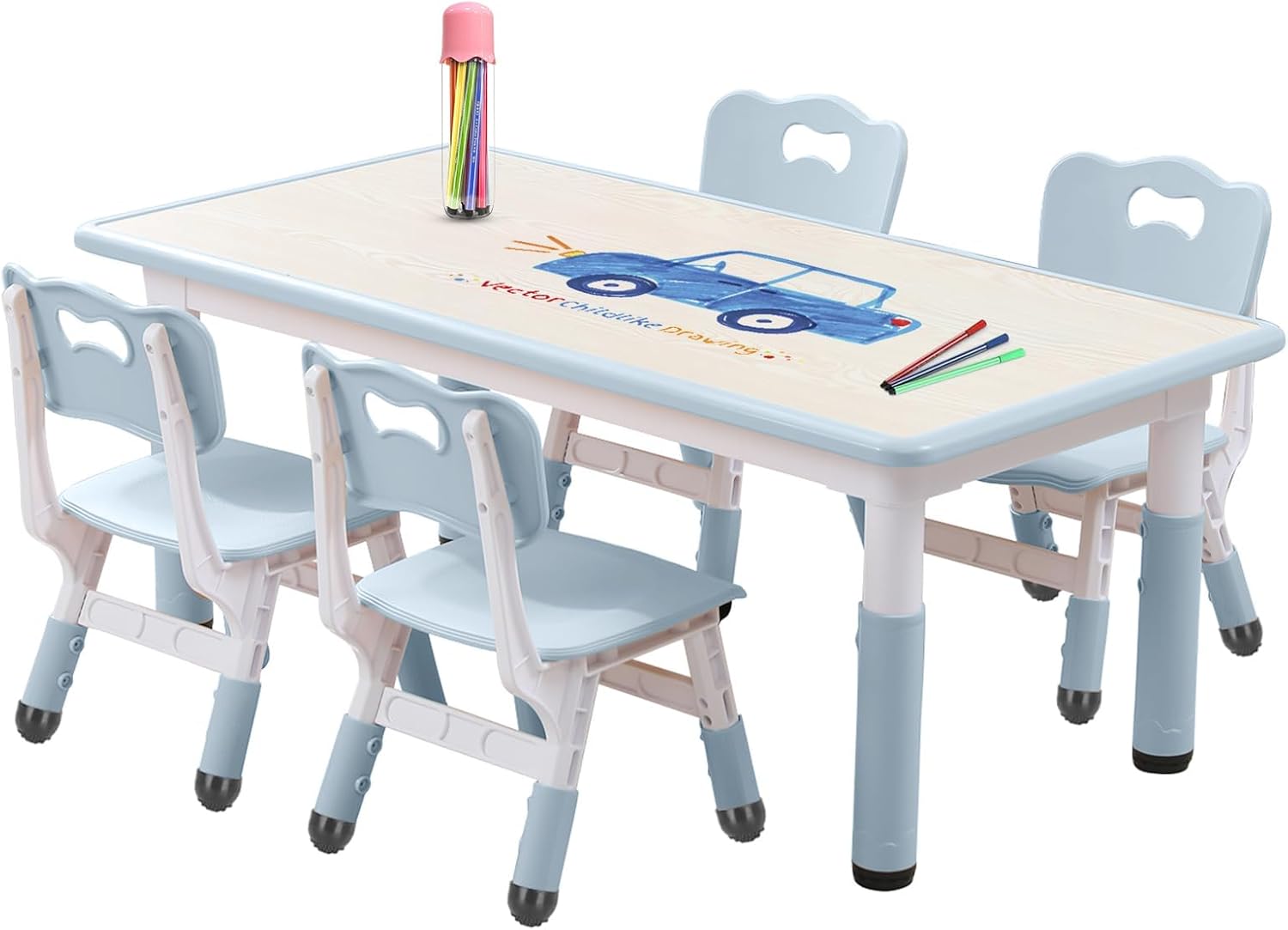 Kids Table and Chair Set for Toddlers - Adjustable Activity Center with Non-Slip Legs & Graffiti-Proof Surface Ages 3-12