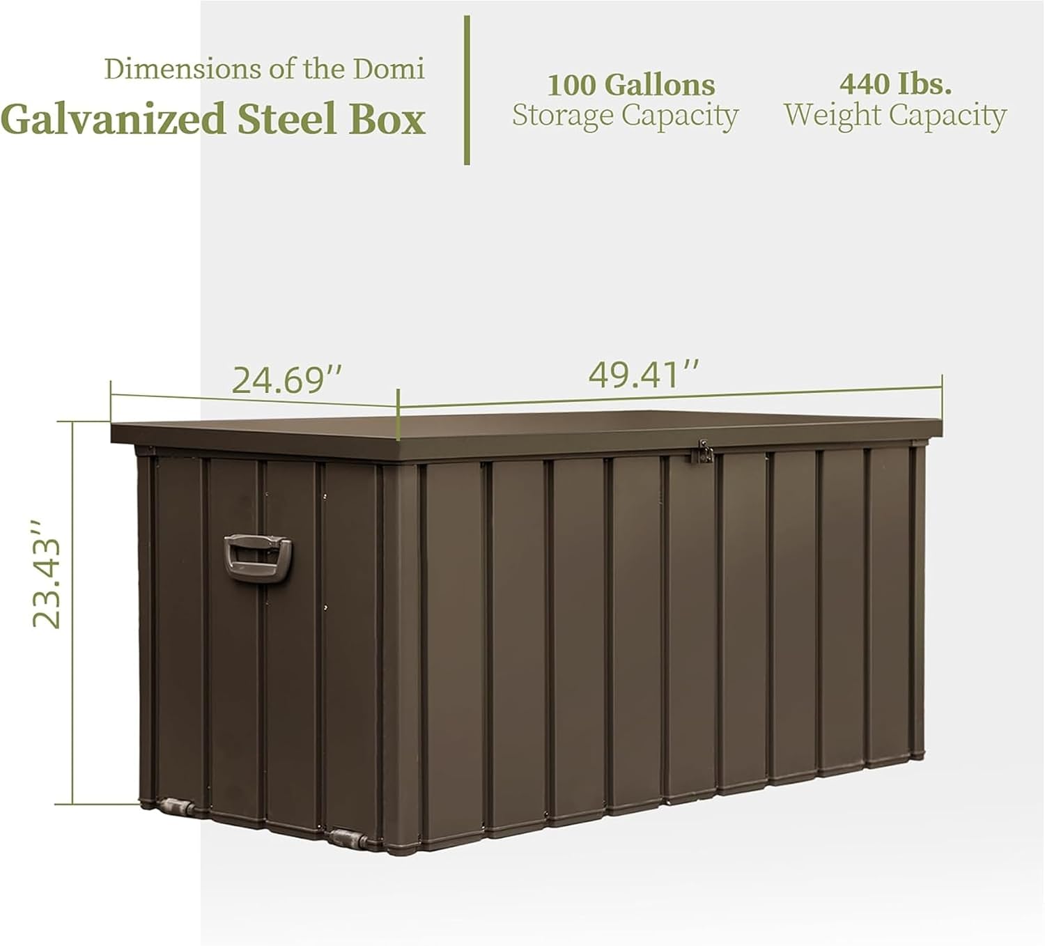 100 Gallon Metal Deck Box, Outdoor Storage Box Waterproof with Wheels, Lockable Storage Container for Patio Furniture Cushions Garden Tools, Dark Brown