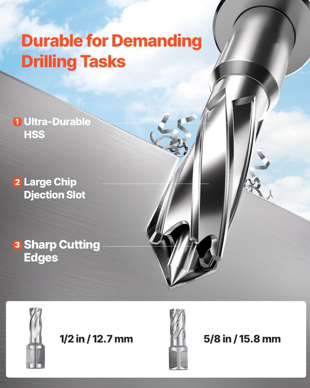VEVOR Magnetic Drill, 1200W Motor 1.6 in Boring Diameter, 2810 lbf Electric Mag Drill Press, with 2 Coring Bits, Variable Speed, Drilling Machine for Metal Surface, Home Improvement Industry, Yellow