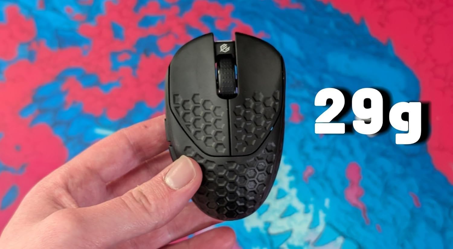 GWolves HTR Lightweight Wireless Fingertip Grip Gaming Mouse,~28Gram,8K-Report,Low Latency,PAW3395 26,000CPI,Nrf52840 CPU,6 Programmable Btns,On-Board Memory,PC/Mac and Laptop (Honeycomb, Black)
