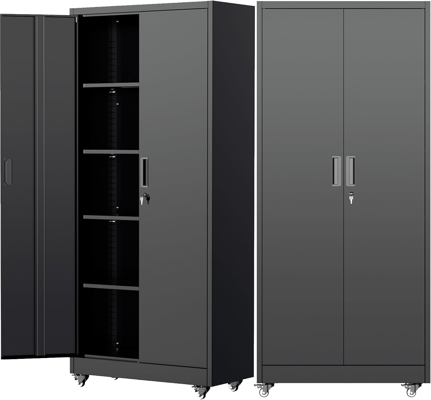 Pataku 73' Metal Storage Cabinet with Wheels, Garage Storage Cabinet with 4 Adjustable Shelves & Lockable Doors for Garage Home Office, Heavy Duty Tool Cabinets