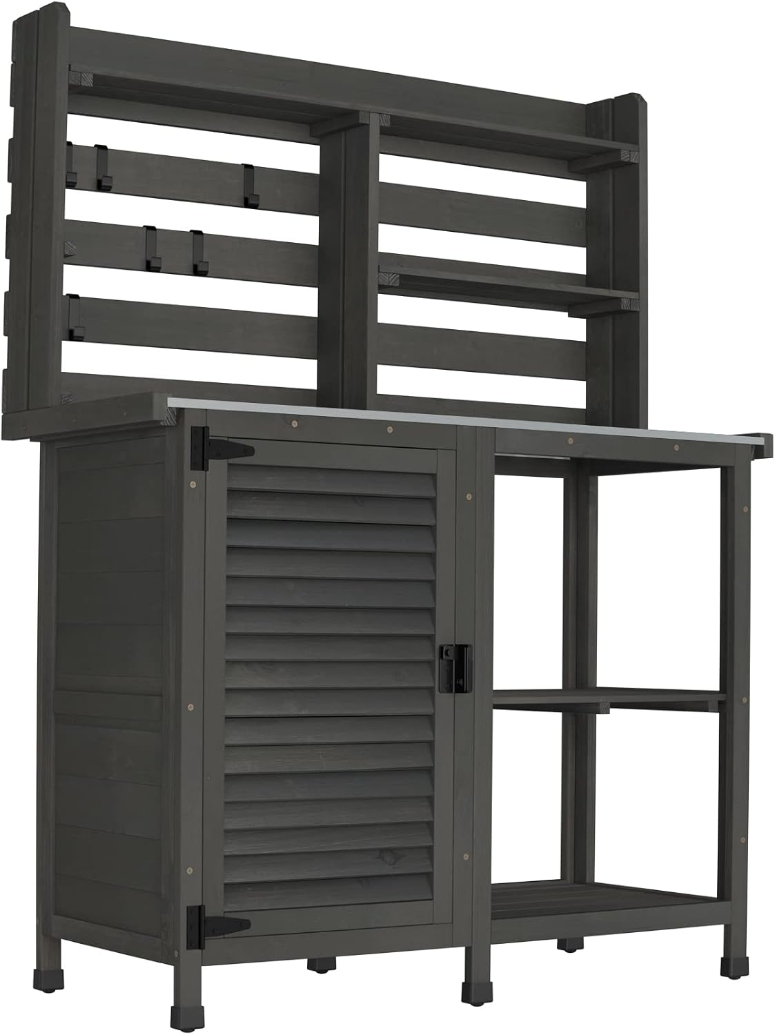 GDLF Potting Bench Table Large Garden Outdoor Work Bench Metal Tabletop Workstation with Storage Cabinet Shelf Dark Grey