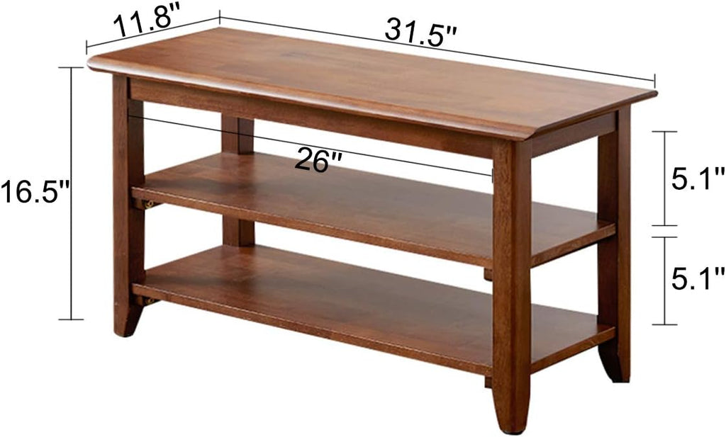 XKZG Storage Bench Wooden Shoe Rack Bench Rustic Solid Wood Entryway Bench (Brown,31.5')
