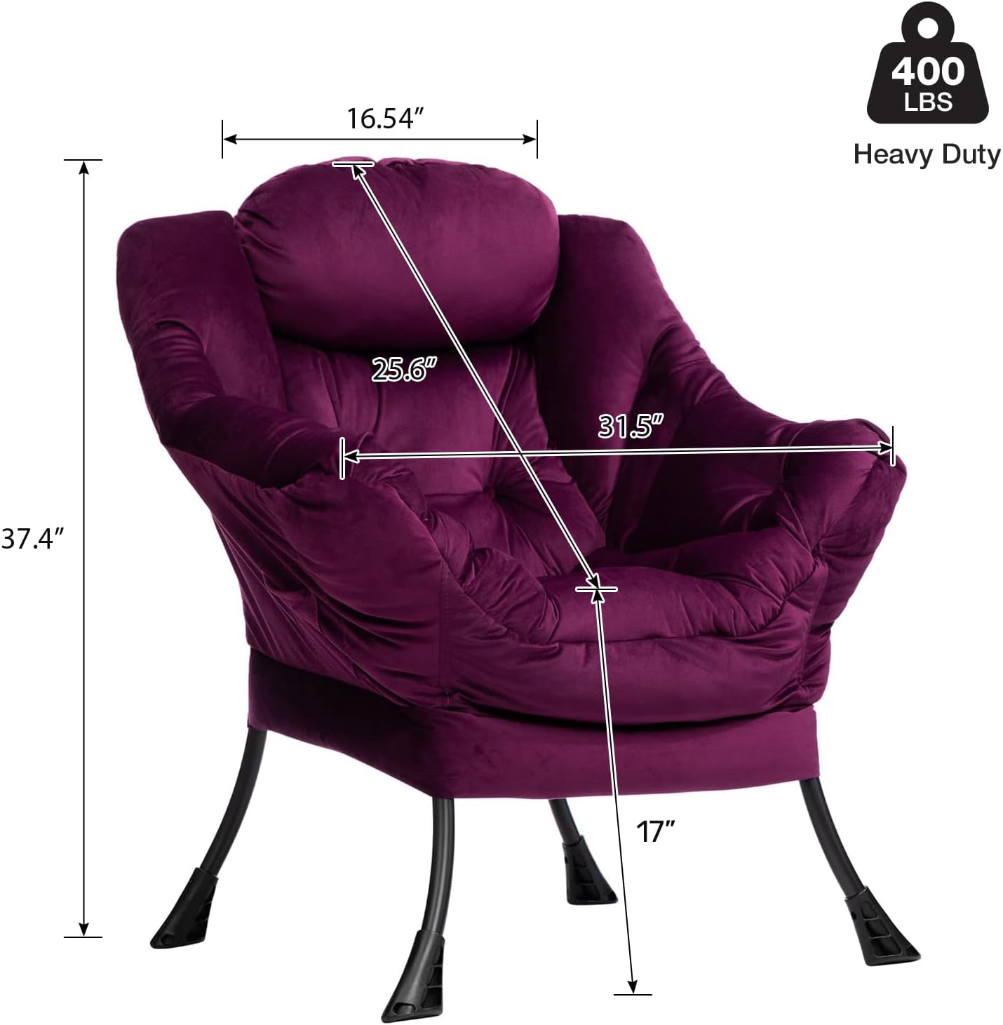 HollyHOME Lazy Chair with Armrest and Side Pocket, Comfy Accent Lounge Chair,Leisure Sofa Armchair for Living Room, Bedroom, Dorm, or Small Spaces, Oversized Reading Sofa Chair,Velvet Deep Purple