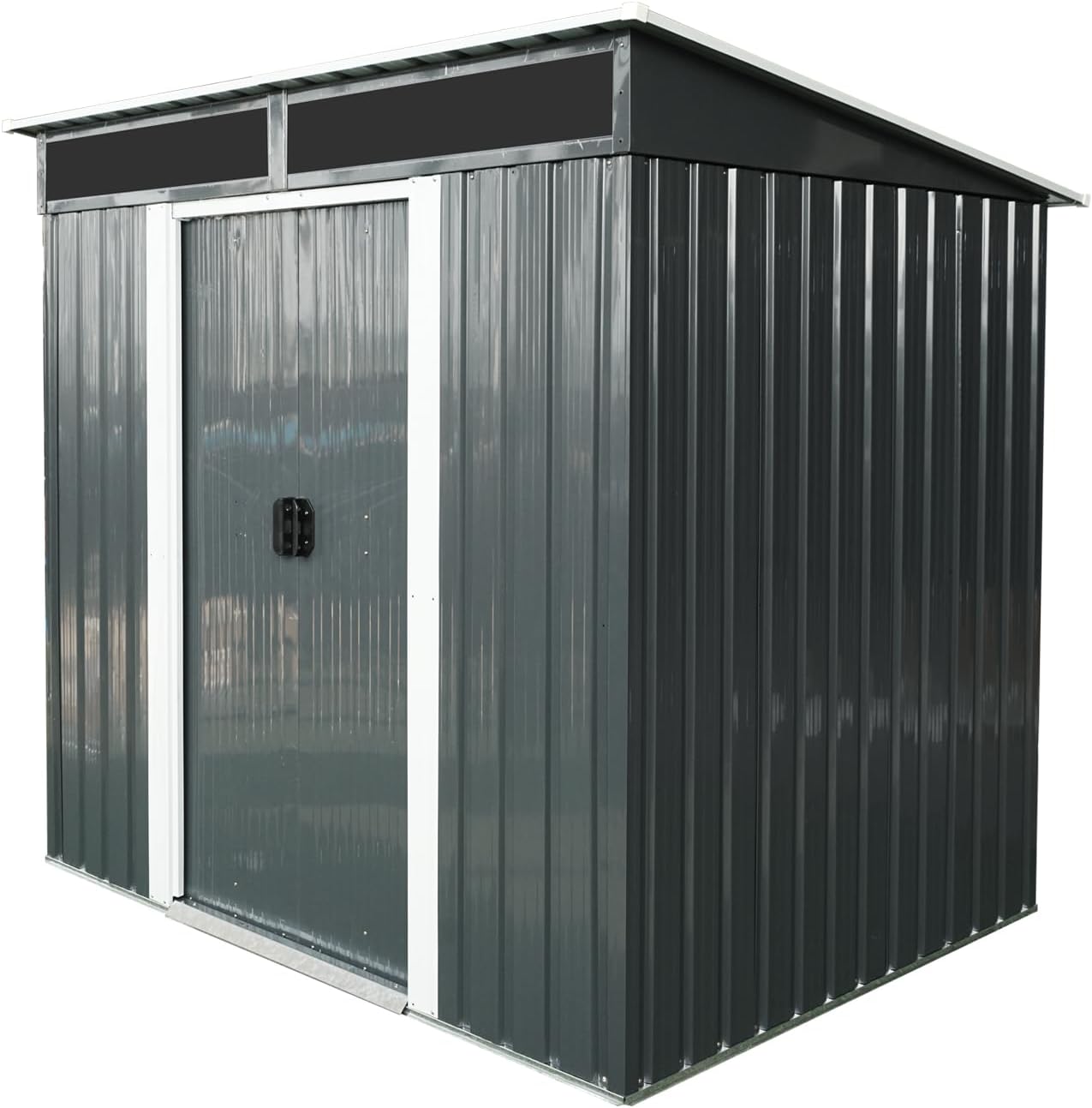 JT 6X4.5FT Outdoor Storage Shed, Galvanized Metal Garden Shed with Window and Metal Foundation, Tool Storage Shed for Patio Lawn Backyard (Black-6ft x 4.5ft)
