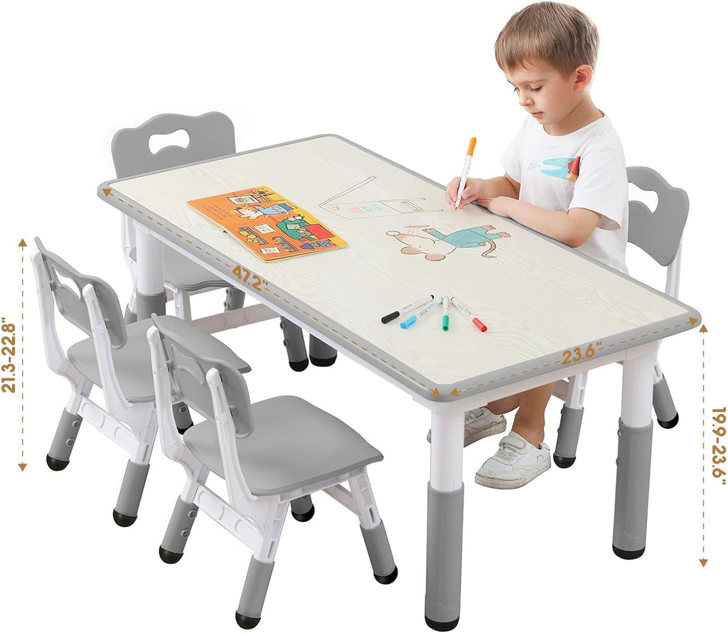 Kids Table and Chair Set for Toddlers - Adjustable Activity Center with Non-Slip Legs & Graffiti-Proof Surface Ages 3-12
