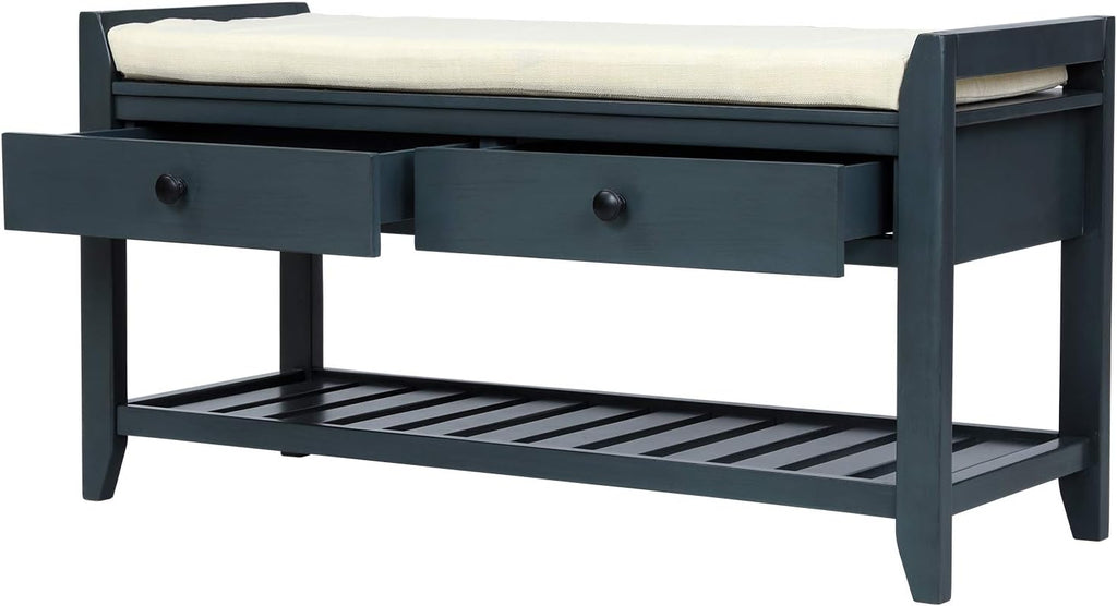 Harper & Bright Designs TREXM Shoe Rack with Cushioned Seat and Drawers, Multipurpose Entryway Storage Bench (Antique Navy)