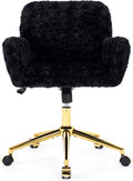 Shenyon Black Office Chair Faux Fur Vanity Chair, Comfortable Home Office Desk Chairs with Wheels and Arms, Swivel Wide Office Chair Makeup Chair Height Adjustable for Office, Study, Bedroom, Black