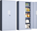 INTERGRAET 63' Pantry Cabinet, Kitchen Pantry Storage Cabinets with 2 Doors and 4 Shelves,Cement Gray Metal Storage Cabinet,Cupboard for Home,Kitchen,Living Room/Dining