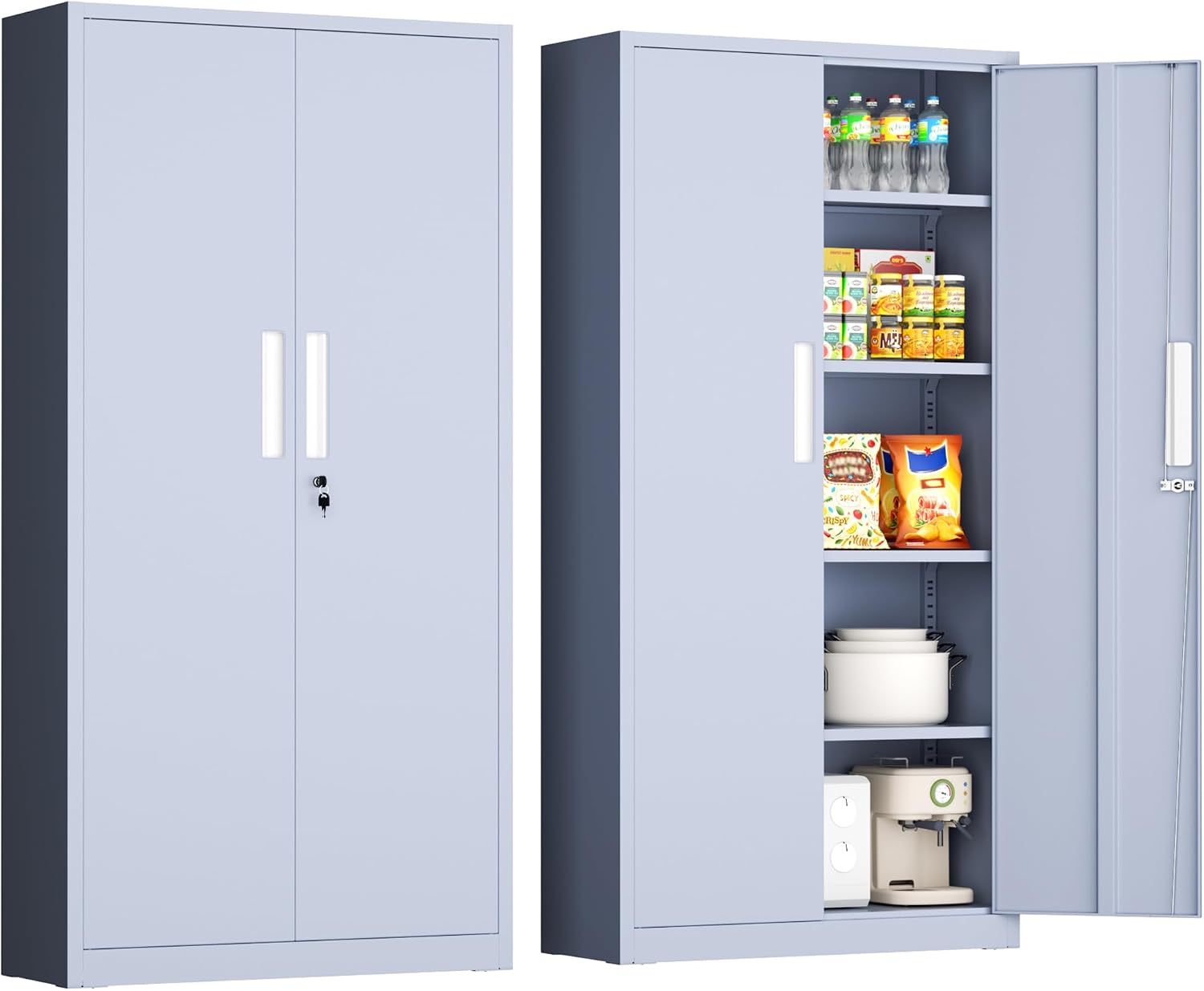 INTERGRAET 63' Pantry Cabinet, Kitchen Pantry Storage Cabinets with 2 Doors and 4 Shelves,Cement Gray Metal Storage Cabinet,Cupboard for Home,Kitchen,Living Room/Dining