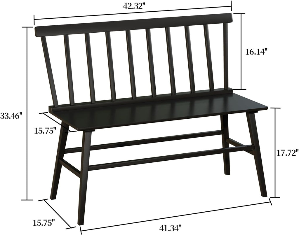 WISUCART Dining Bench for Kitchen & Dining Room – Bamboo Wood Bench with Spindle Back & Armrests, Farmhouse Entryway Bench, Indoor Bedroom Bench, Versatile Entry Bench & Outdoor Bench Seating（Black）