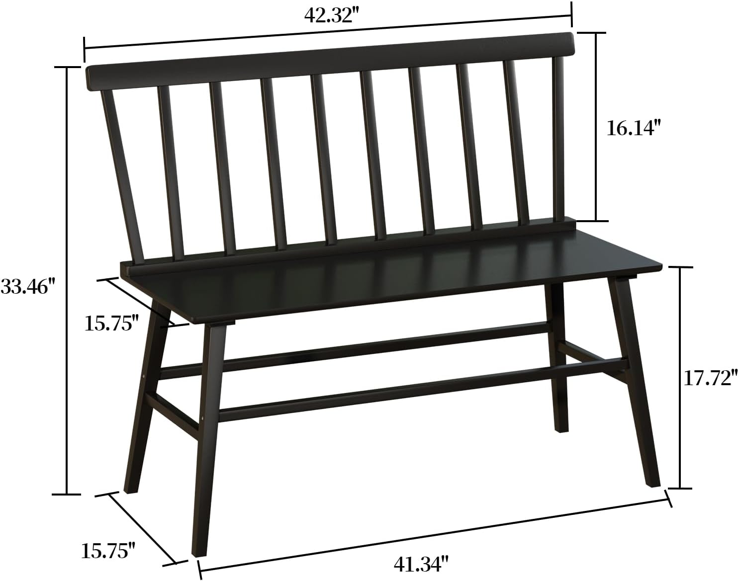 WISUCART Dining Bench for Kitchen & Dining Room – Bamboo Wood Bench with Spindle Back & Armrests, Farmhouse Entryway Bench, Indoor Bedroom Bench, Versatile Entry Bench & Outdoor Bench Seating（Black）