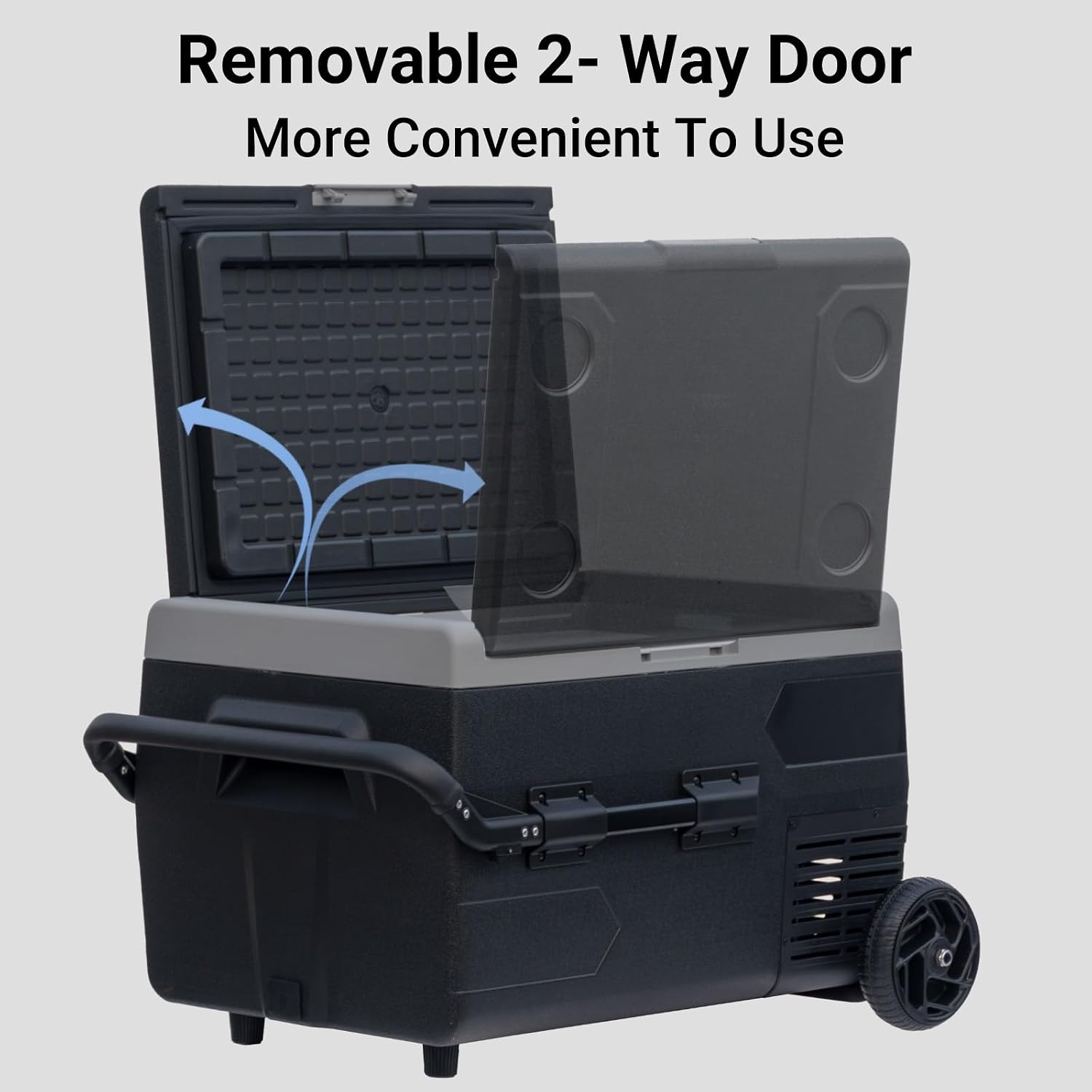 12Volt Car Refrigerator, 50L Portable Freezer/Fridge, DC 12V/24V Camping Cooler with wheels, -4℉~68℉, Basket, Compact Refrigerator for Outdoor, RV, Boat, Travel, Multi-directional Lid, Black