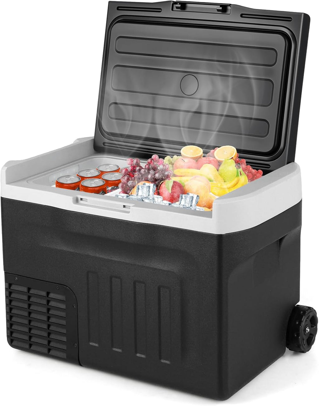 COSTWAY Portable Car Refrigerator, 32-quart Car Fridge with Adjustable Range -4℉~68℉, 12/24V DC 100-240V AC Electric Cooler Freezer with Divider for Camping, RV, Travel, Fishing, Home, Black