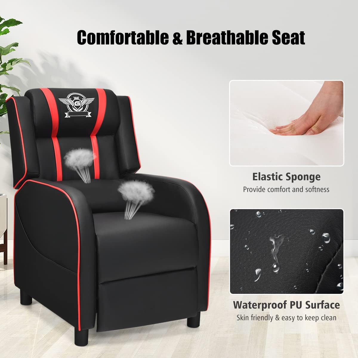 Harmony-Furniture Modern Massage Gaming Recliner Chair, PU Leather Home Theater Recliner Chairs w/Footrest and Massage, Racing Style Sofa Chair for Living Bedroom Gaming Room (Red)