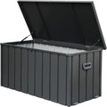 CHUNLY 120 Gallon Metal Deck Box, Waterproof Outdoor Patio Storage Box for Outside Cushions, Pool Supplies, Garden Tools, Lockable (Dark Gray)