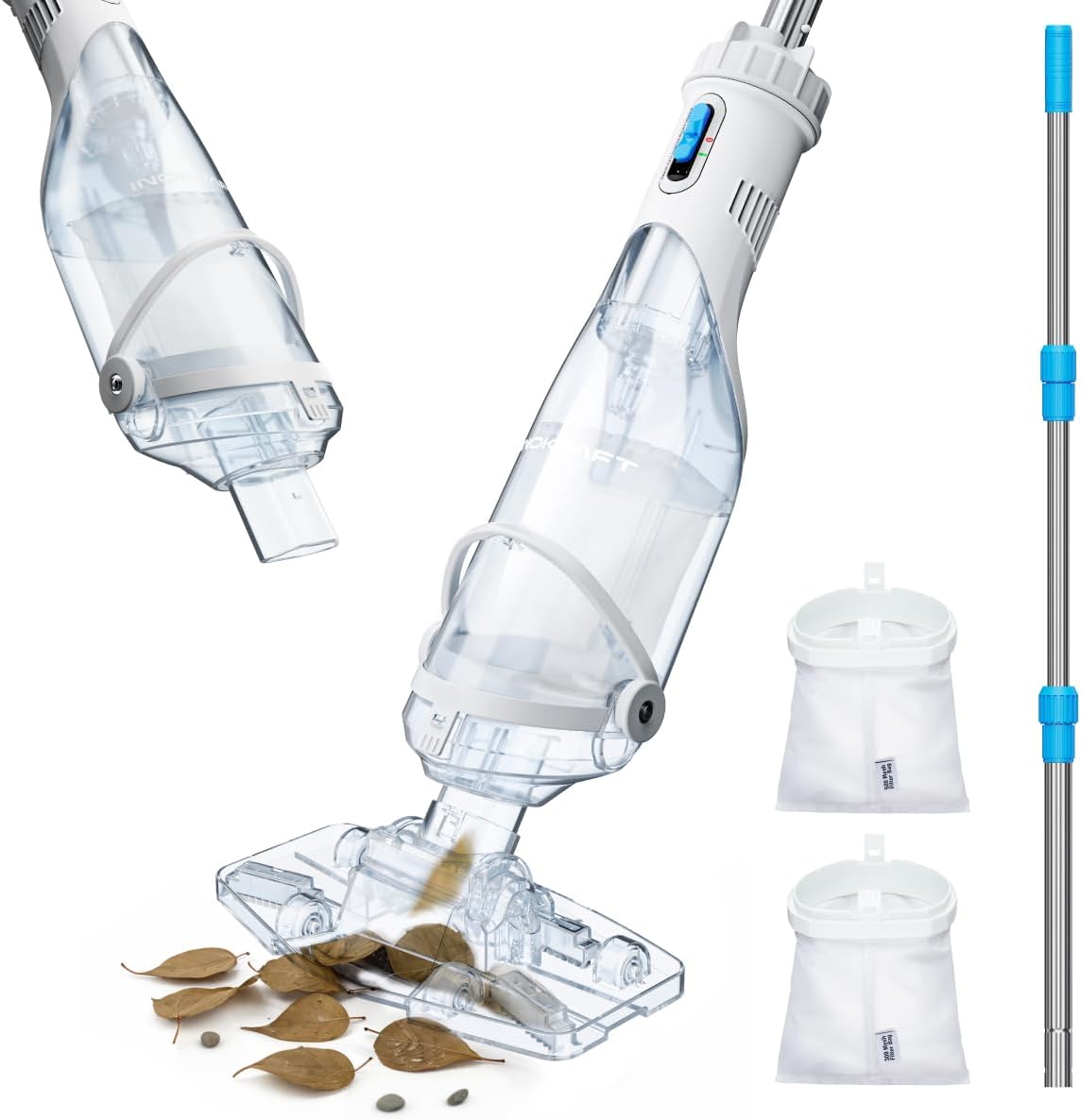 InoKraft Pool Vacuum for Above Ground Pool, Cordless Pool Vacuum for Inground Pools, Rechargeable Pool Cleaner with 18.5 GPM Suction, Above Ground Pool Vacuum with 59' Extendable Pole, Blue