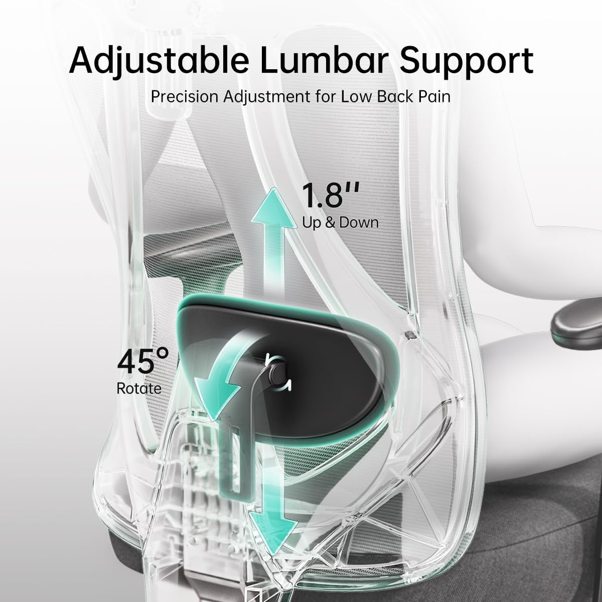 Hbada P3 Ergonnomic Office Chair with 2D Adjustable Lumbar Support, Office Chairs with Adjustable Headrest and Armrest, 145° Stepless Tilt Function, Black(No Footrest)