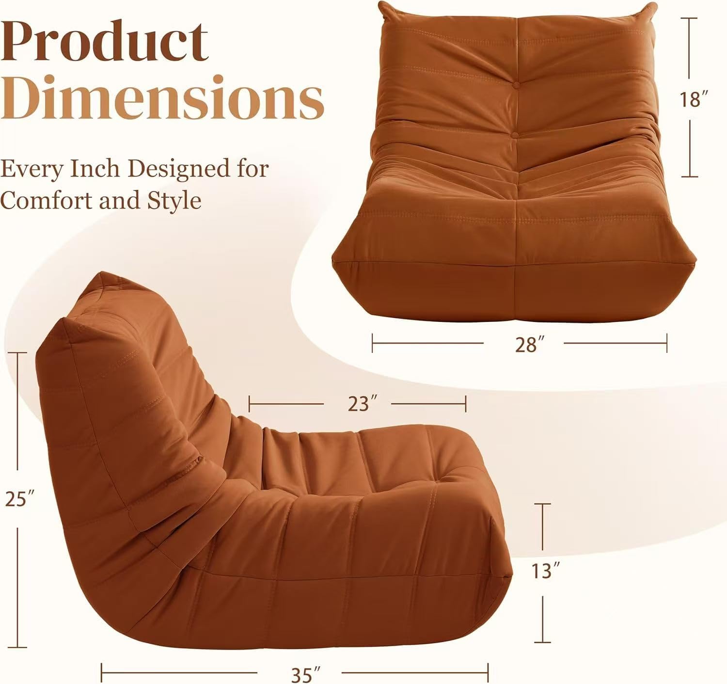 Warmiehomy Bean Bag Chair, Corduroy Bean Bag Couch with Button Design, Pre-Filler Foam Floor Fireside Chair for Adults and Kids for Gaming Reading Relaxing Watching(Orange)