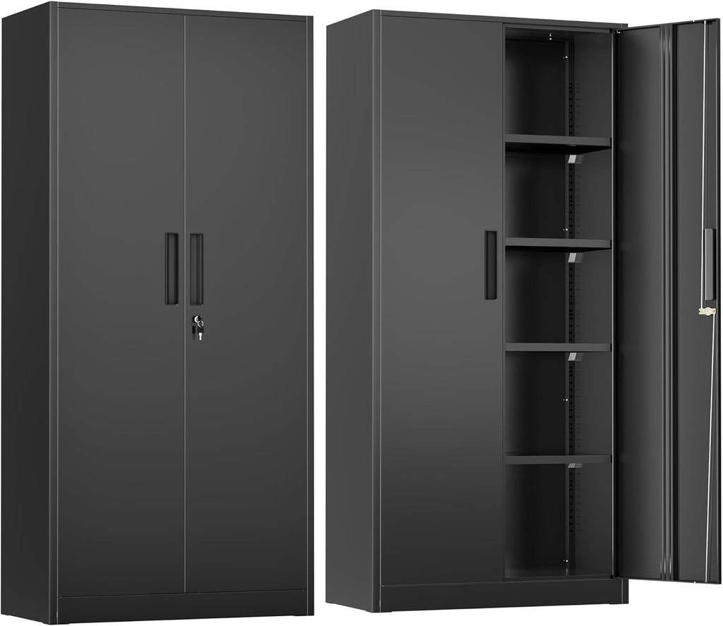 Greenvelly Metal Storage Cabinet with Lock,71' Metal Garage Cabinet with 2 Doors and 4 Adjustable Shelves,Lockable Storage Organization, Steel Tool Cabinets for Office,Home,Garage,Gym,School (Black)