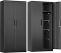Greenvelly Metal Storage Cabinet with Lock,71' Metal Garage Cabinet with 2 Doors and 4 Adjustable Shelves,Lockable Storage Organization, Steel Tool Cabinets for Office,Home,Garage,Gym,School (Black)
