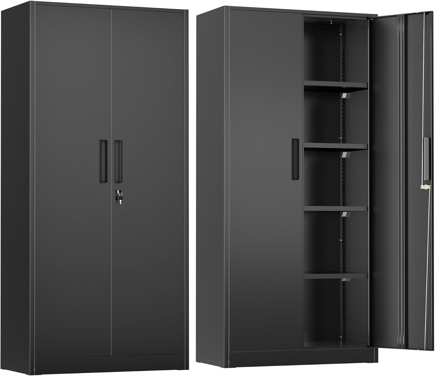 Greenvelly Metal Storage Cabinet with Lock,71' Metal Garage Cabinet with 2 Doors and 4 Adjustable Shelves,Lockable Storage Organization, Steel Tool Cabinets for Office,Home,Garage,Gym,School (Black)