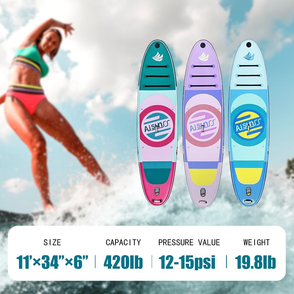 Inflatable Paddle Board for Adult, Paddle Board for All Skill Levels, Wide SUP Board with Primium Accessories Include SUP Carry Bag, Hand Pump& 10L Waterproof Bag