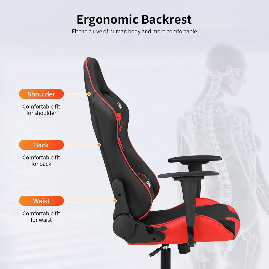 Gaming Chair Office Chair Desk Chair with Lumbar Support Headrest Armrest Task Rolling Swivel Ergonomic E-Sports Adjustable PC Gamer Chair (Red)