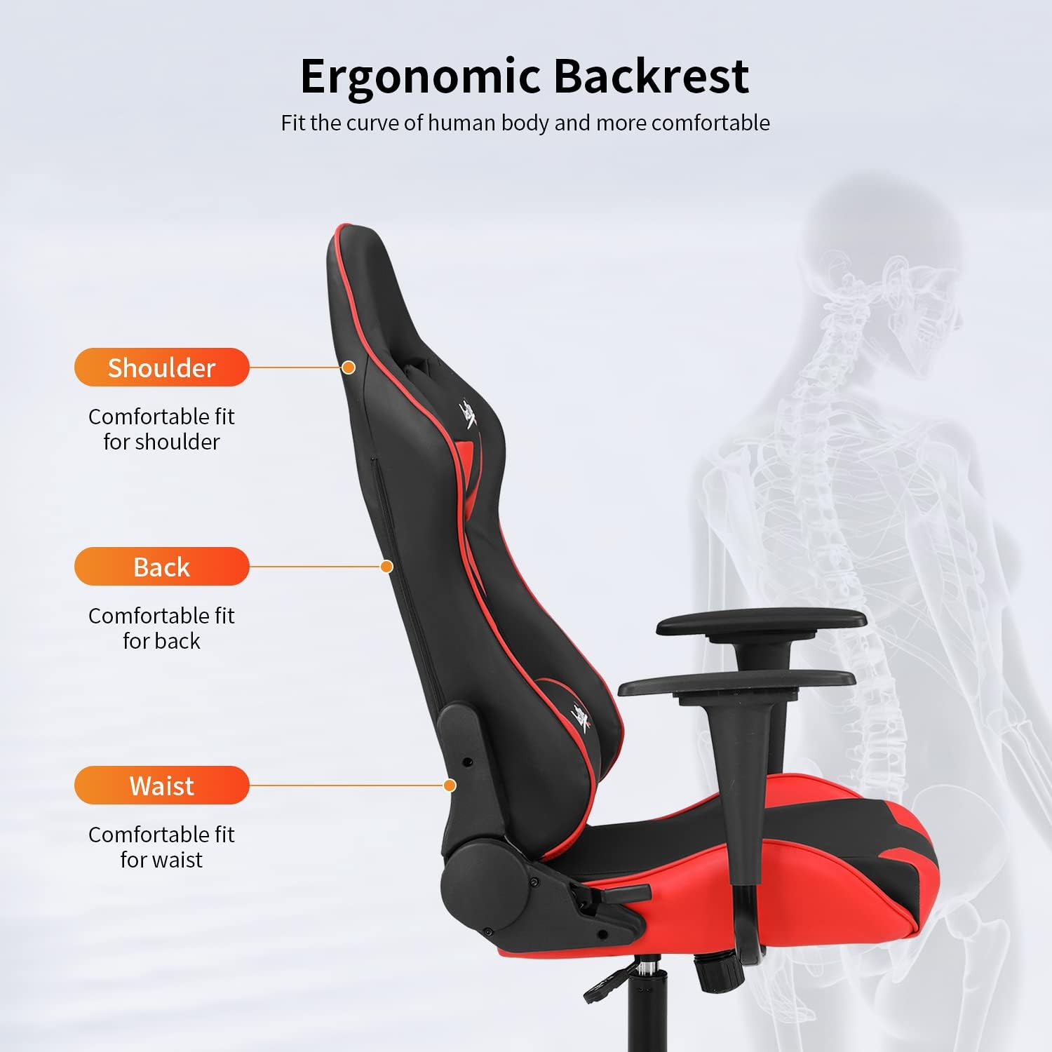 Gaming Chair Office Chair Desk Chair with Lumbar Support Headrest Armrest Task Rolling Swivel Ergonomic E-Sports Adjustable PC Gamer Chair (Red)