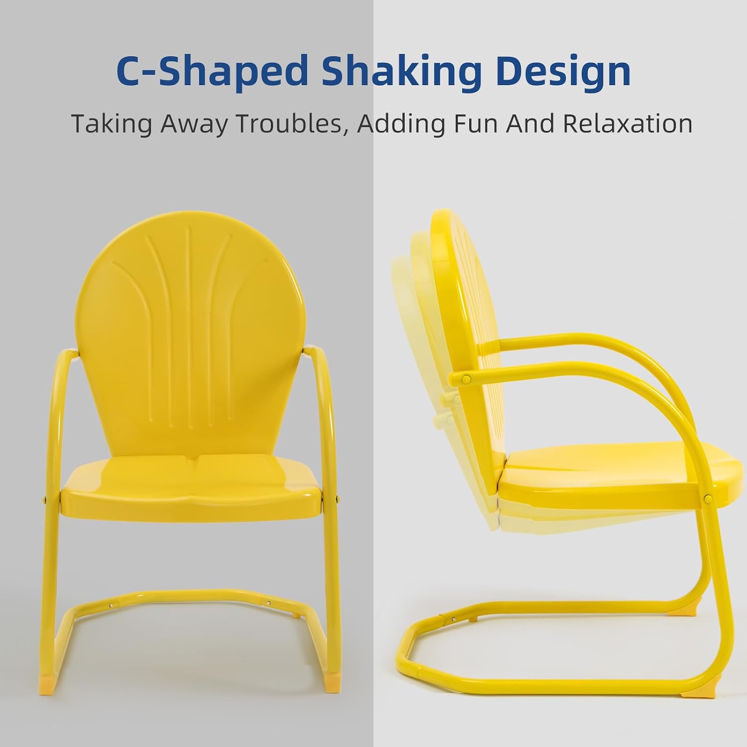 Patio Bistro Set Retro Metal Outdoor Seating Set Conversation Set 3 Pieces, 2 C-Spring Motion Armchairs and Round Side Table, for Porch, Lawn, Garden（Yellow）