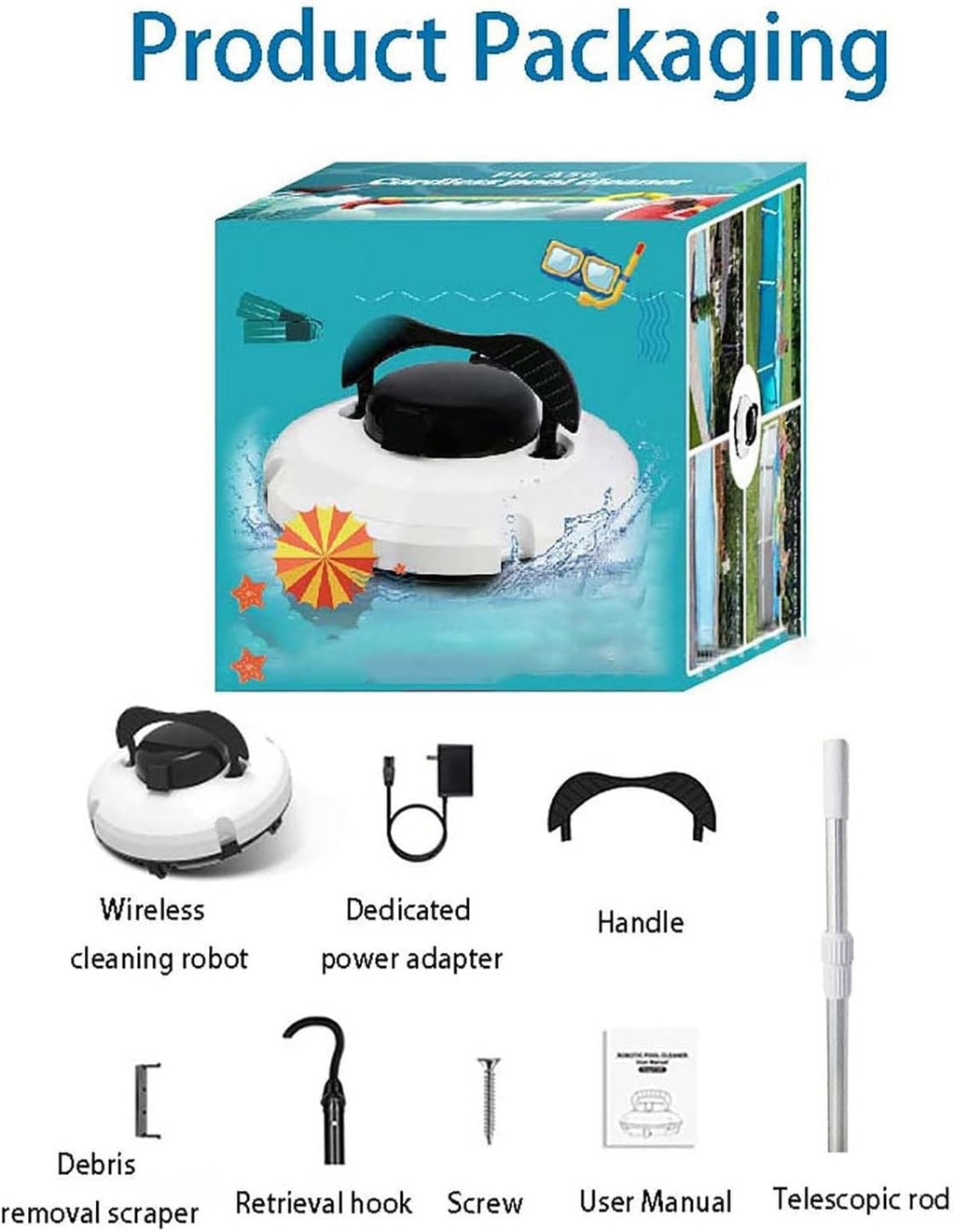 Pool Cleaning Robot Lasts 120 Minutes, Self Parking, Dual Motor, IPX8 Waterproof, Cordless Pool Cleaning Robot with Battery, for above Ground/Inground Shallow Pools up to 100m²