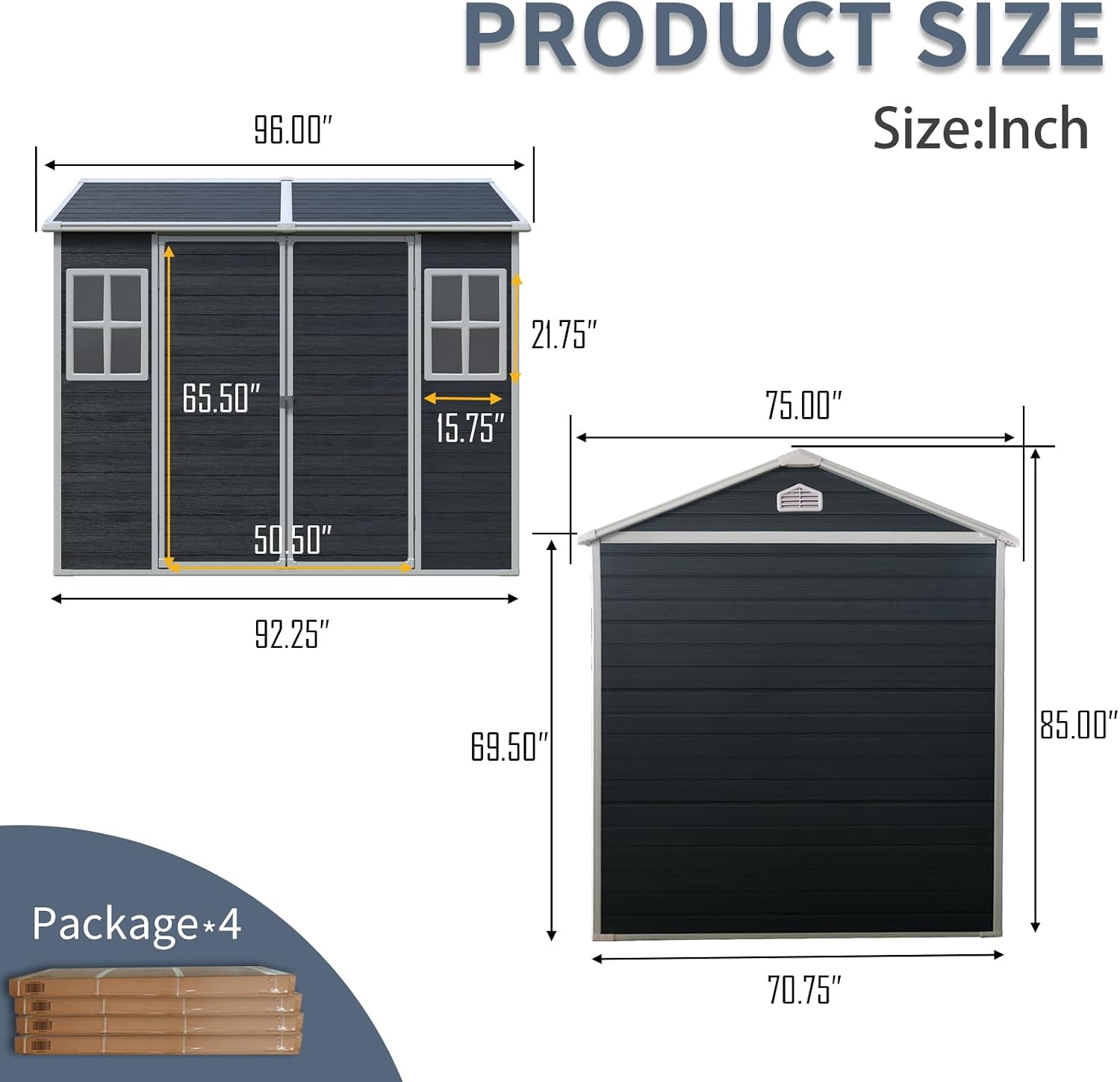 8x6 FT Resin Storage Sheds Outdoor with Floor, 2 Windows & Lockable Door Storage Shed - Waterproof Garden Tool Shed, Patio & Backyard Tool Storage Cabinet Use - Black