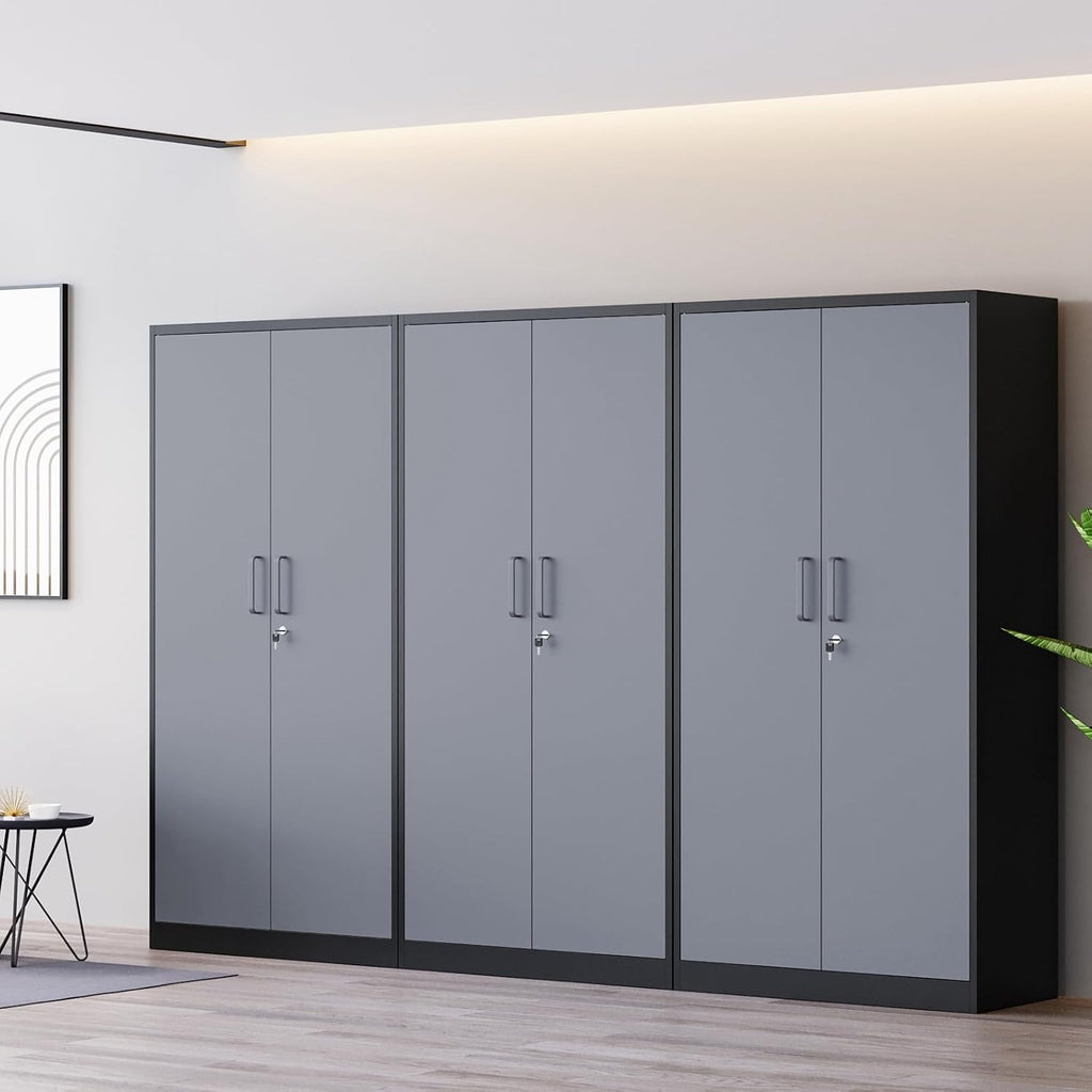 MIIIKO Metal Storage Cabinet with Locking Doors, Black Garage Storage Cabinets with 5 Adjustable Shelves