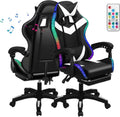 BENBOR Gaming Chair,Office Massage Computer Chair with Bluetooth Speaker,RGB LED Lights,Adjustable Height Swivel Task Chair with Footrest Lumbar Support,Video Game Chair for Adults (White)