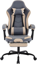 Gaming Chair with Footrest, Ergonomic Computer Chair with Headrest and Lumbar Support, Breathable Material Height Adjustable Swivel Video Game Chairs for Adults, 300lbs Max, Black & Beige
