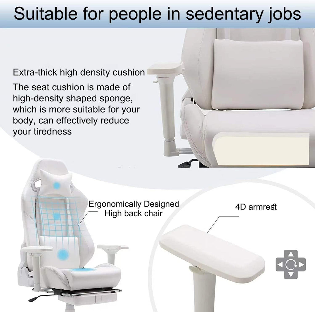 Gaming Chair for Office and Home, Footrest and Seat Height Adjustable Swivel Ergonomic Video Game Chair, Computer Chair with Headrest and Lumbar Support for Adults Big Man Women(White)
