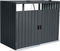 Outdoor Garbage Bin Storage Shed Galvanized Steel Outdoor for 2 Trash cans with Lockable Doors Metal Storage Shed for Garden Yard Lawn (Black-2)