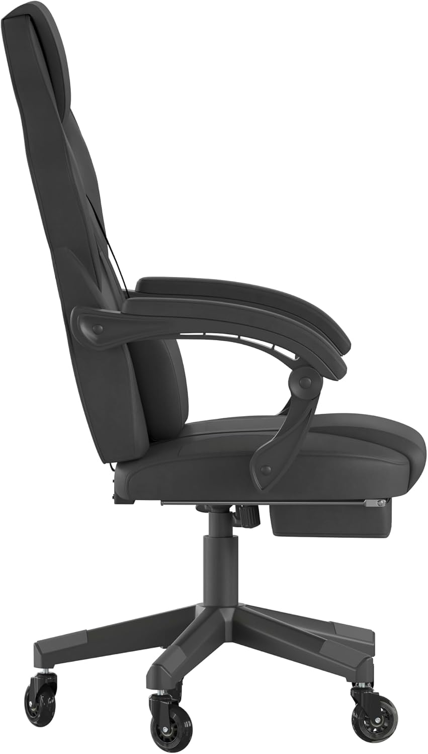 Flash Furniture X40 Gaming Chair Racing Computer Chair with Fully Reclining Back/Arms and Transparent Roller Wheels, Slide-Out Footrest, - Black