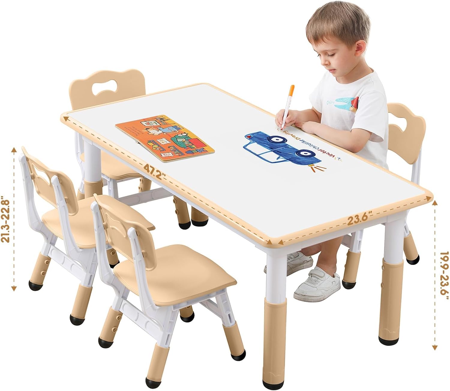Kids Table and Chair Set for Toddlers - Adjustable Activity Center with Non-Slip Legs & Graffiti-Proof Surface Ages 3-12