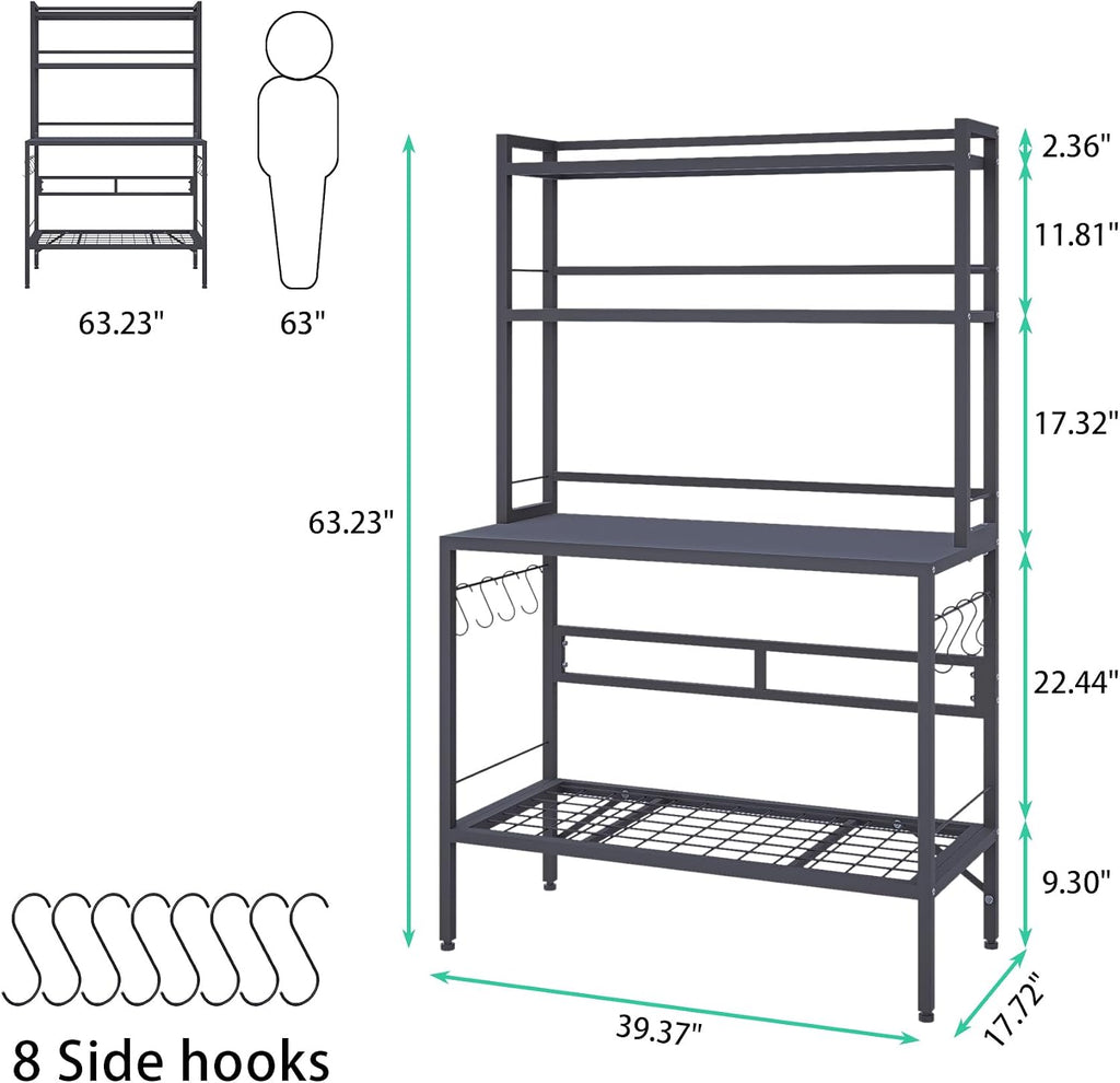 Outdoor Potting Bench Table with Storage, 63' Tall Metal Garden Workstation, 4-Tier Plant Stand Shelves with 8 Hooks, Heavy Duty All-Weather Potting Table for Patio, Backyard, Balcony, Gray