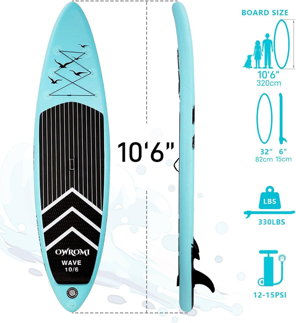 SUP Inflatable Stand Up Paddle Board 10'6' Ultra-Light Thick Paddleboard for All Skill Levels ISUP Paddle Board with Accessories, 10/6 Inflatable Paddle Boards for Adults & Youth