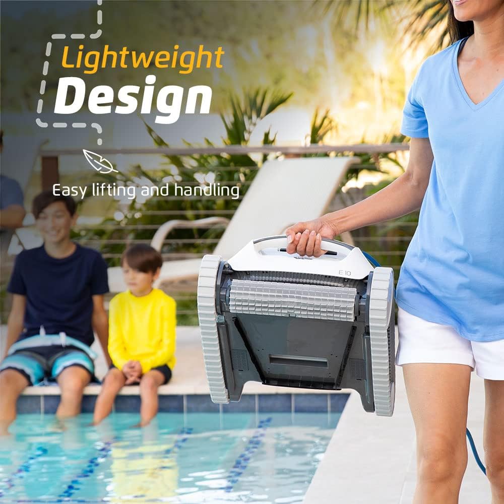 Dolphin E10 Automatic Robotic Pool Vacuum Cleaner, Active Scrubber Brush, Top Load Filters Access