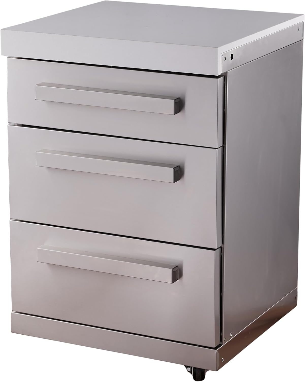 Mont Alpi Premium 25'W Extra Storage Soft-Closing 3-Drawer Slides Stainless Steel Cabinet Module for Original & Deluxe Series MAi805 & MAi400 Outdoor Kitchen Island Grills + White Granite Countertops