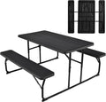 Giantex Folding Picnic Table Bench Set, Outdoor Dining Table Set, Large Camping Table for Patio Deck Lawn Garden Backyard Poolside, Portable Picnic Tables, Weather Resistant Metal Frame, Black