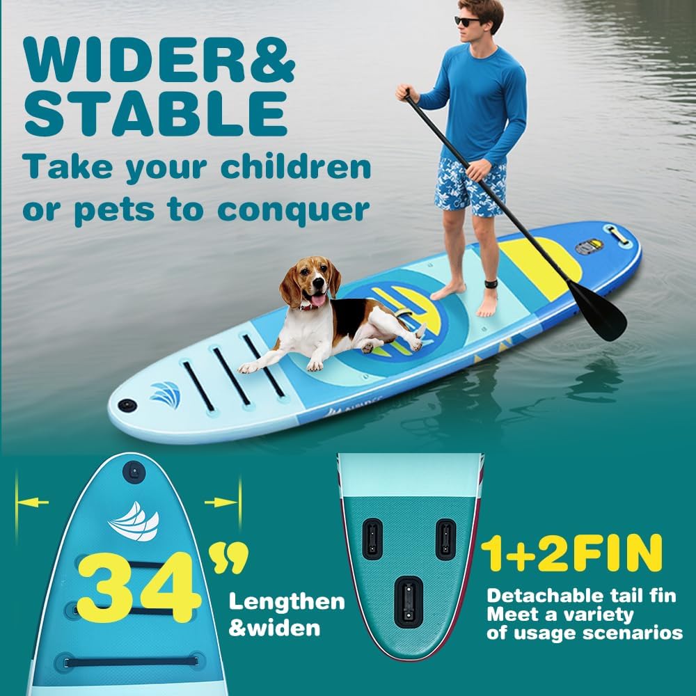 Inflatable Paddle Board for Adult, Paddle Board for All Skill Levels, Wide SUP Board with Primium Accessories Include SUP Carry Bag, Hand Pump& 10L Waterproof Bag
